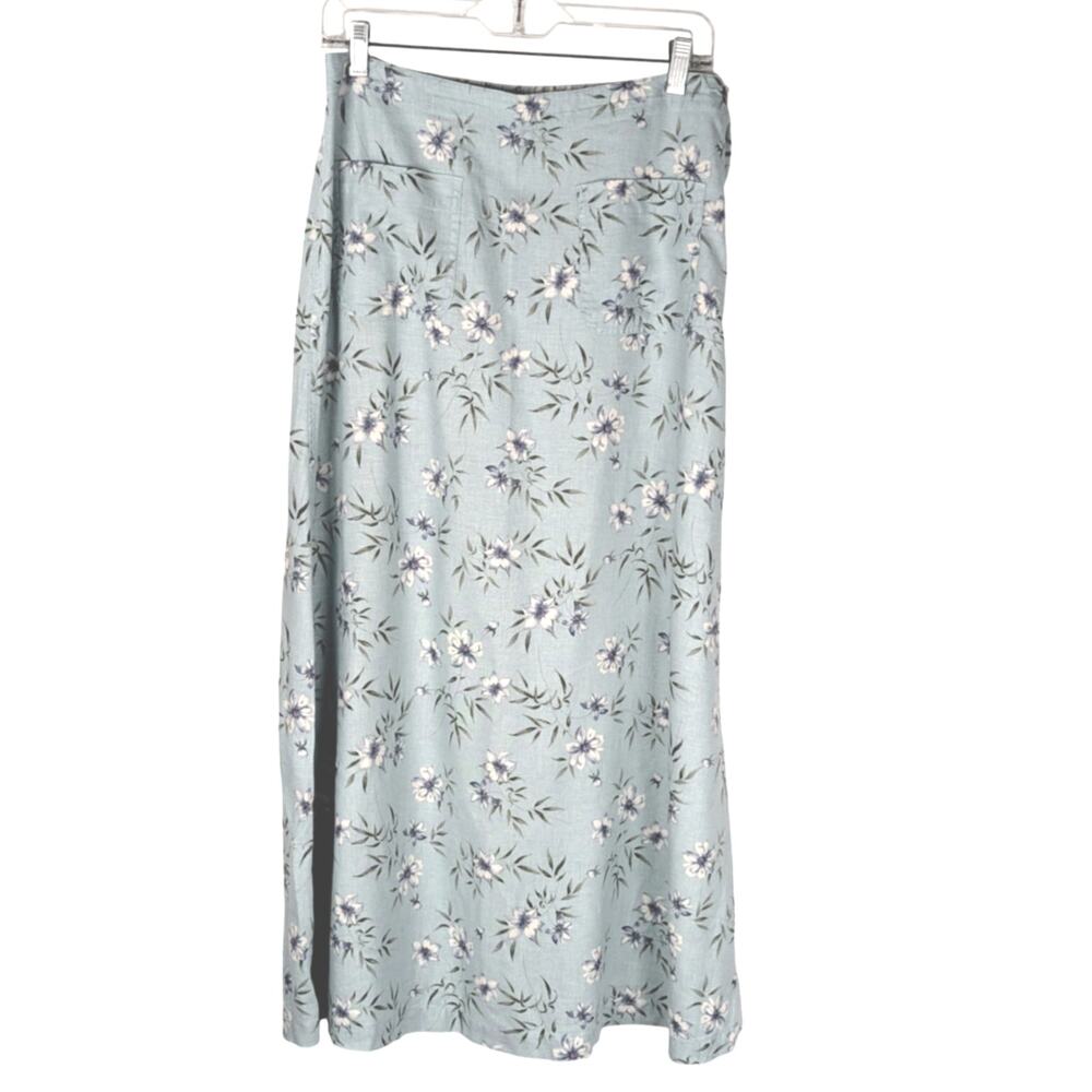 V Liz Claiborne Y2K Sz 10Blue linen blend Skirt Elastic backW 30-32 Len 36"Flora